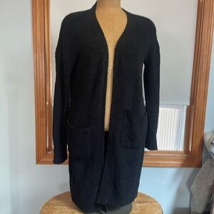 Pink Lily Black Open Front Women's fuzzy Sweater long sleeve size small